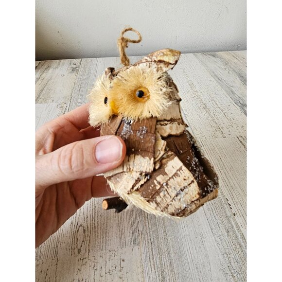 Sisal owl ornament bottle brush bird life like wood - Picture 2 of 9